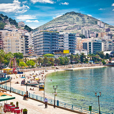 Main city promenade and pablich beach in Saranda, Albania. Main city promenade and pablich beach in Saranda, Albania.